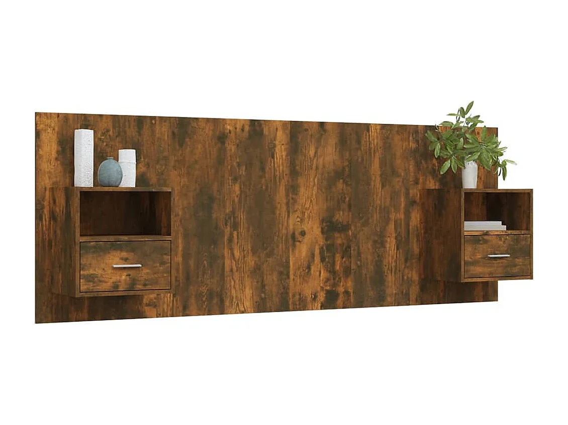 Hoofdbord | Hoofdeinde met kastjes bewerkt hout gerookt eikenkleurig