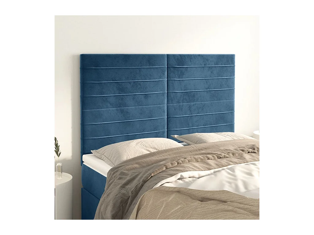 Cabeceros | Cabezal de cama | Mueble de cabecero 4 unidades terciopelo azul oscuro 72x5x78/88 cm