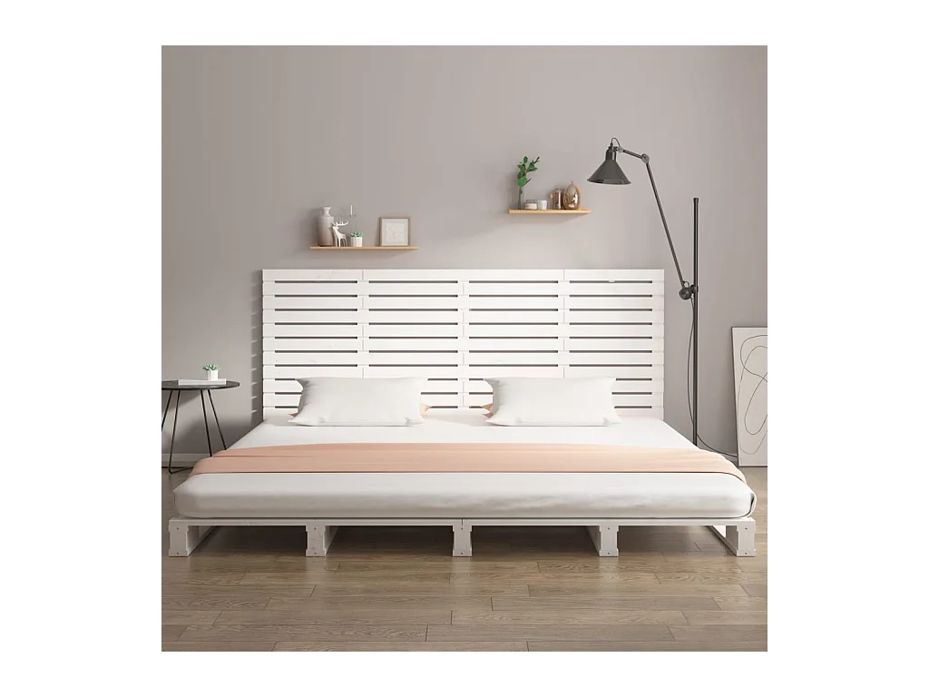 Cabecero cama | Cabezal de cama | Mueble de cabecero de pared madera maciza pino blanco 166x3x91,5 cm