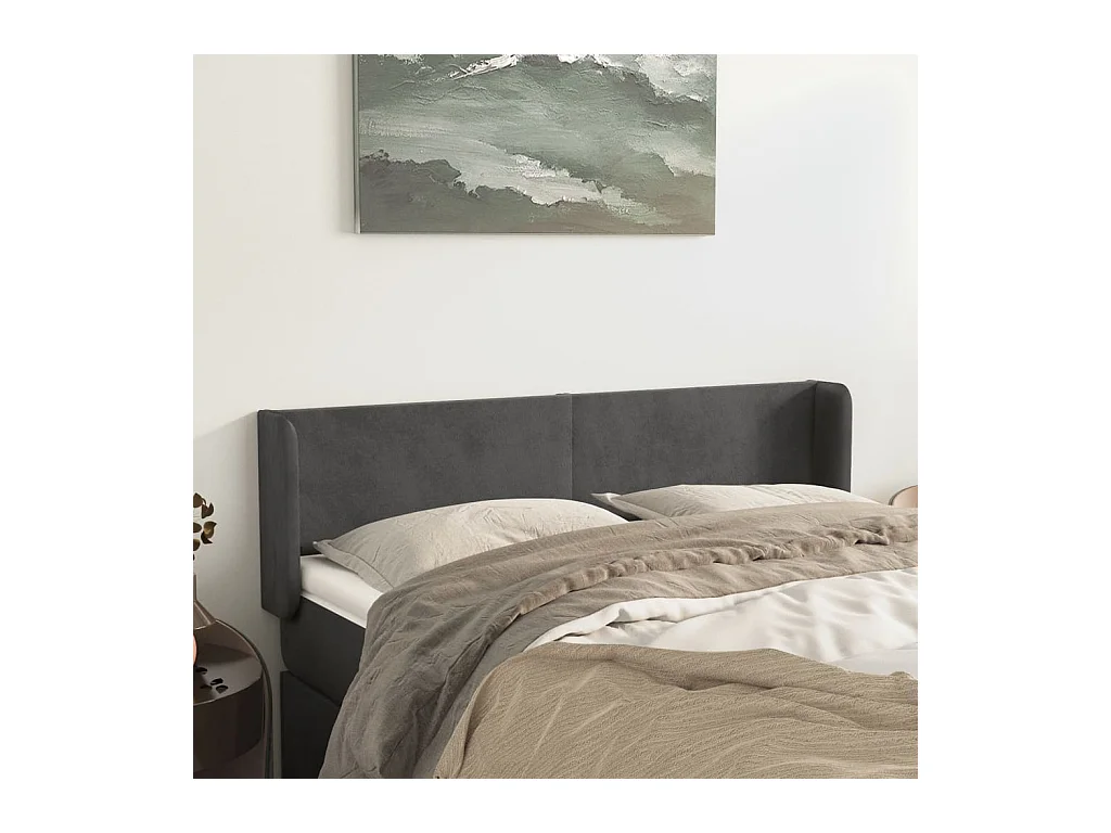 Mueble cabecero | Cabezal de cama | Cabecero de terciopelo gris oscuro 147x16x78/88 cm
