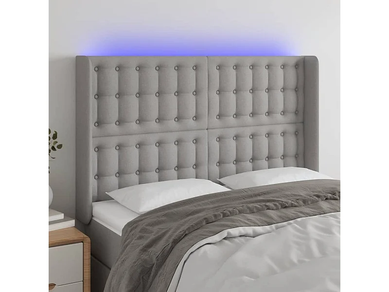 Tête de Lit | Panneau de tête pour lit Moderne à LED Gris clair 147x16x118/128 cm Tissu