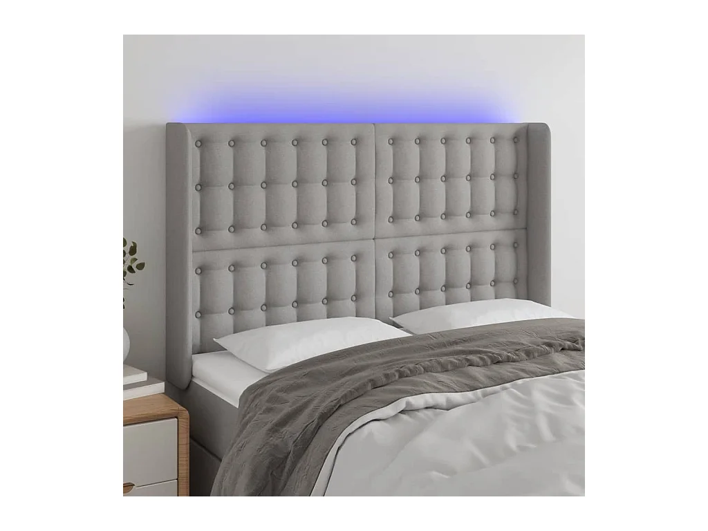 Tête de Lit | Panneau de tête pour lit Moderne à LED Gris clair 147x16x118/128 cm Tissu