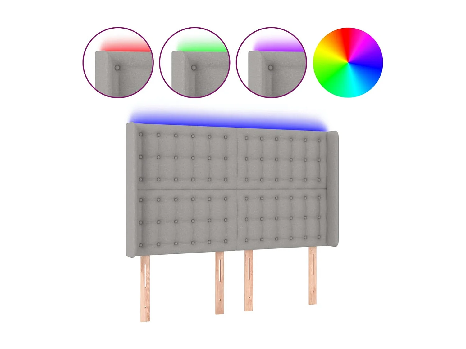 Hoofdbord | Hoofdeinde LED 147x16x118/128 cm stof lichtgrijs