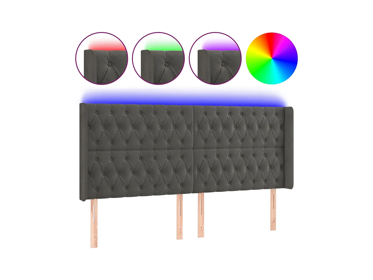 Cabecero | Cabezal de Cama | Mueble cabecero con LED de terciopelo gris oscuro 183x16x118/128 cm