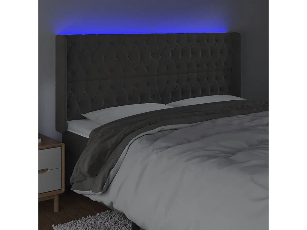 Hoofdbord | Hoofdeinde LED 183x16x118/128 cm fluweel donkergrijs
