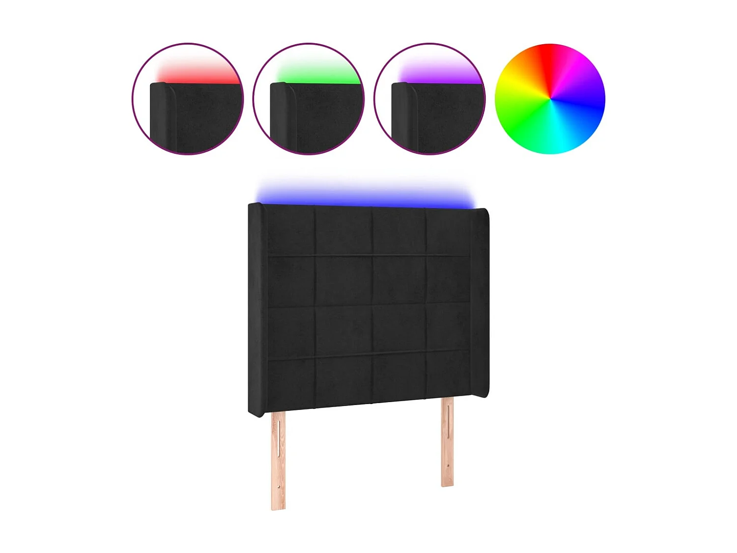 Tête de Lit | Panneau de tête pour lit Moderne à LED Noir 93x16x118/128 cm Velours
