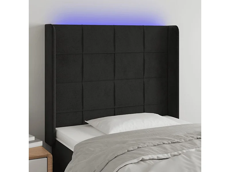 Cabecero | Cabezal de Cama | Mueble cabecero con LED de terciopelo negro 93x16x118/128 cm