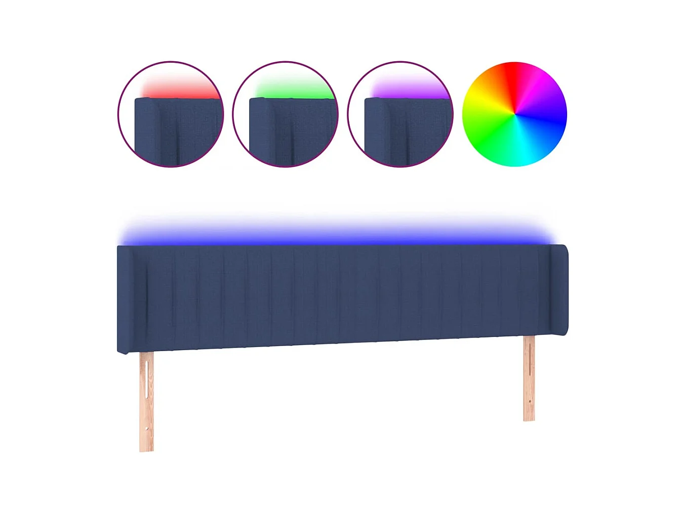 Mueble cabecero | Cabezal de cama | Cabecero con LED de tela azul 203x16x78/88 cm