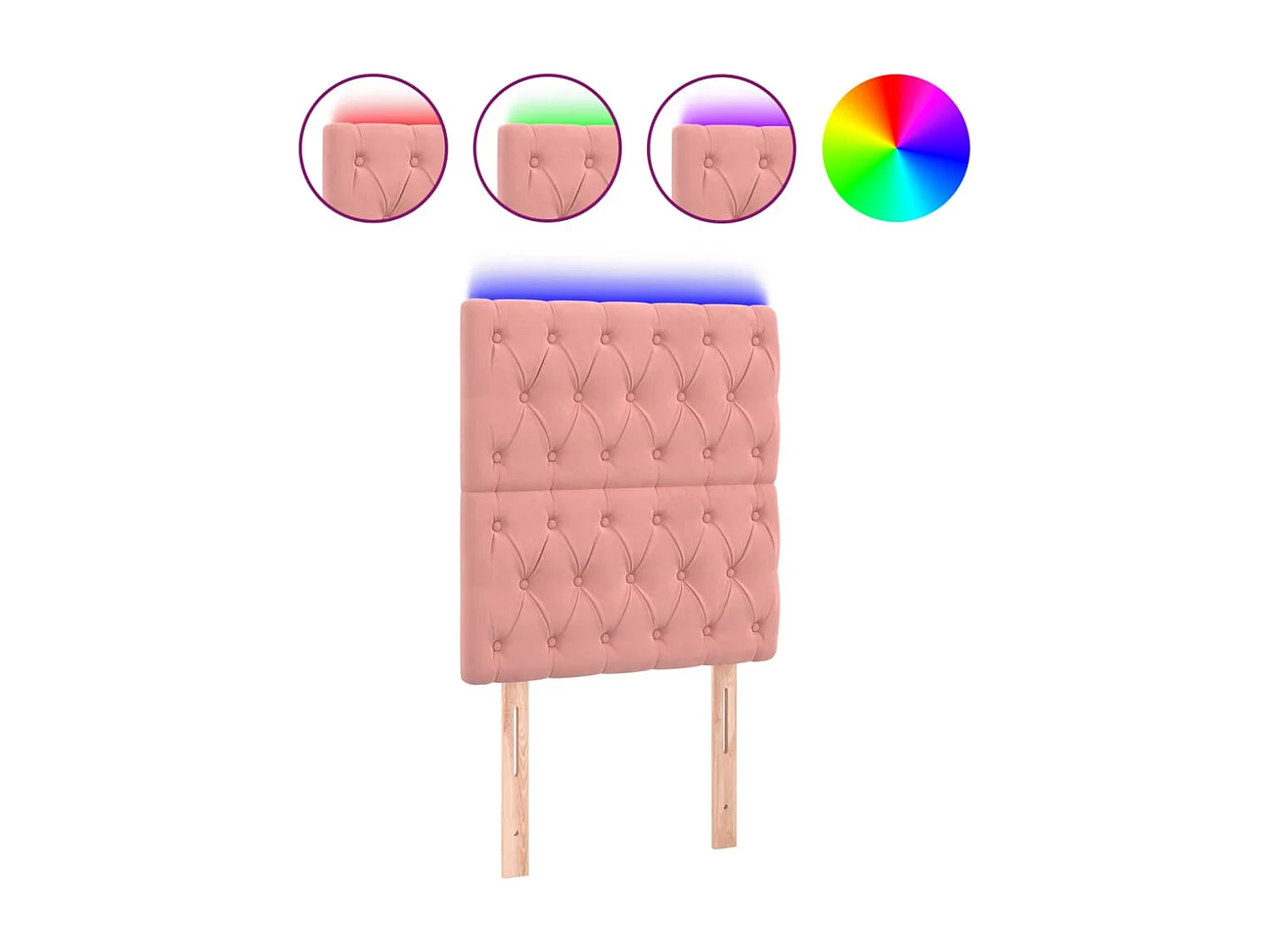 Cabecero | Cabezal de Cama | Mueble cabecero con luces LED terciopelo rosa 80x7x118/128 cm