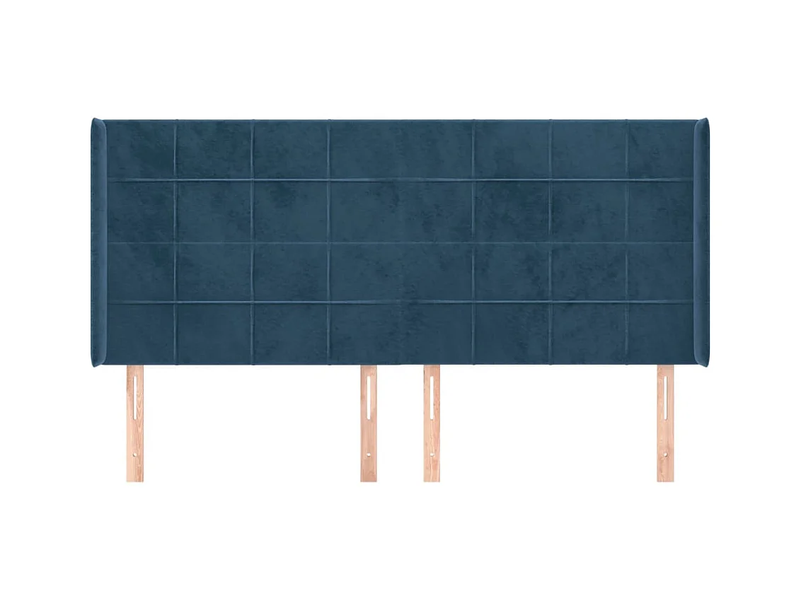 Cabecero | Cabezal de Cama | Mueble cabecero con orejas de terciopelo azul oscuro 183x16x118/128 cm