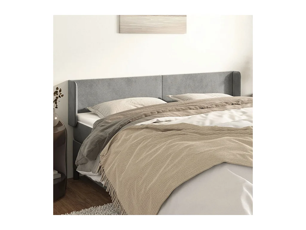 Tête de Lit | Panneau de tête pour lit Moderne avec oreilles Gris clair 163x16x78/88 cm Velours