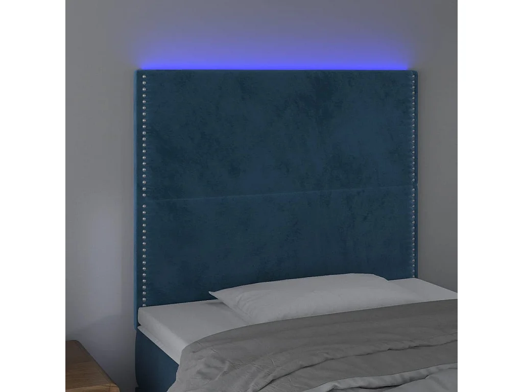 Tête de Lit | Panneau de tête pour lit Moderne à LED Bleu foncé 80x5x118/128 cm Velours