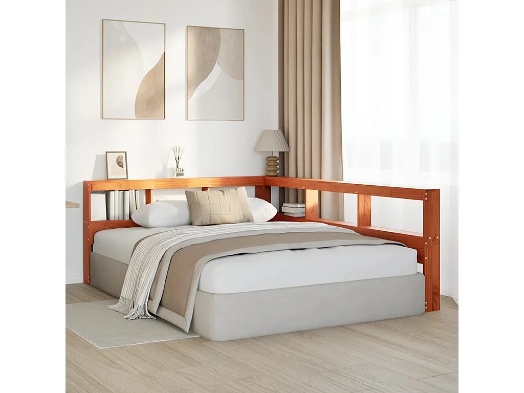 Tête de Lit | Panneau de tête pour lit Moderne de bibliothèque forme de L 135 cm bois massif pin