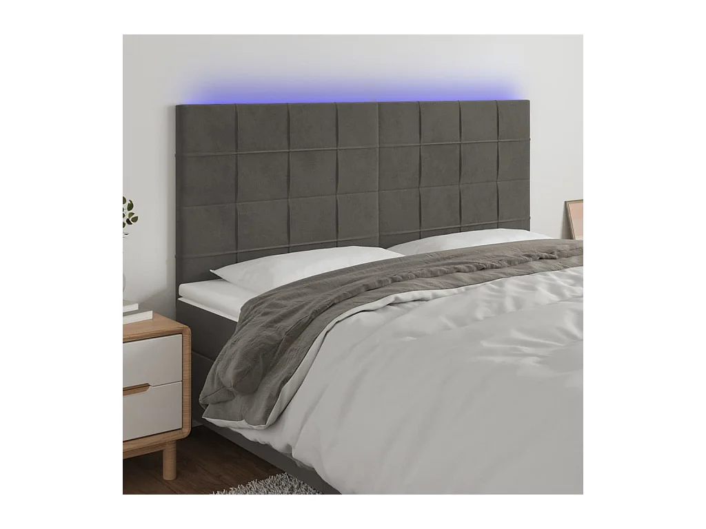 Cabecero | Cabezal de Cama | Mueble cabecero con luces LED terciopelo gris oscuro 200x5x118/128 cm