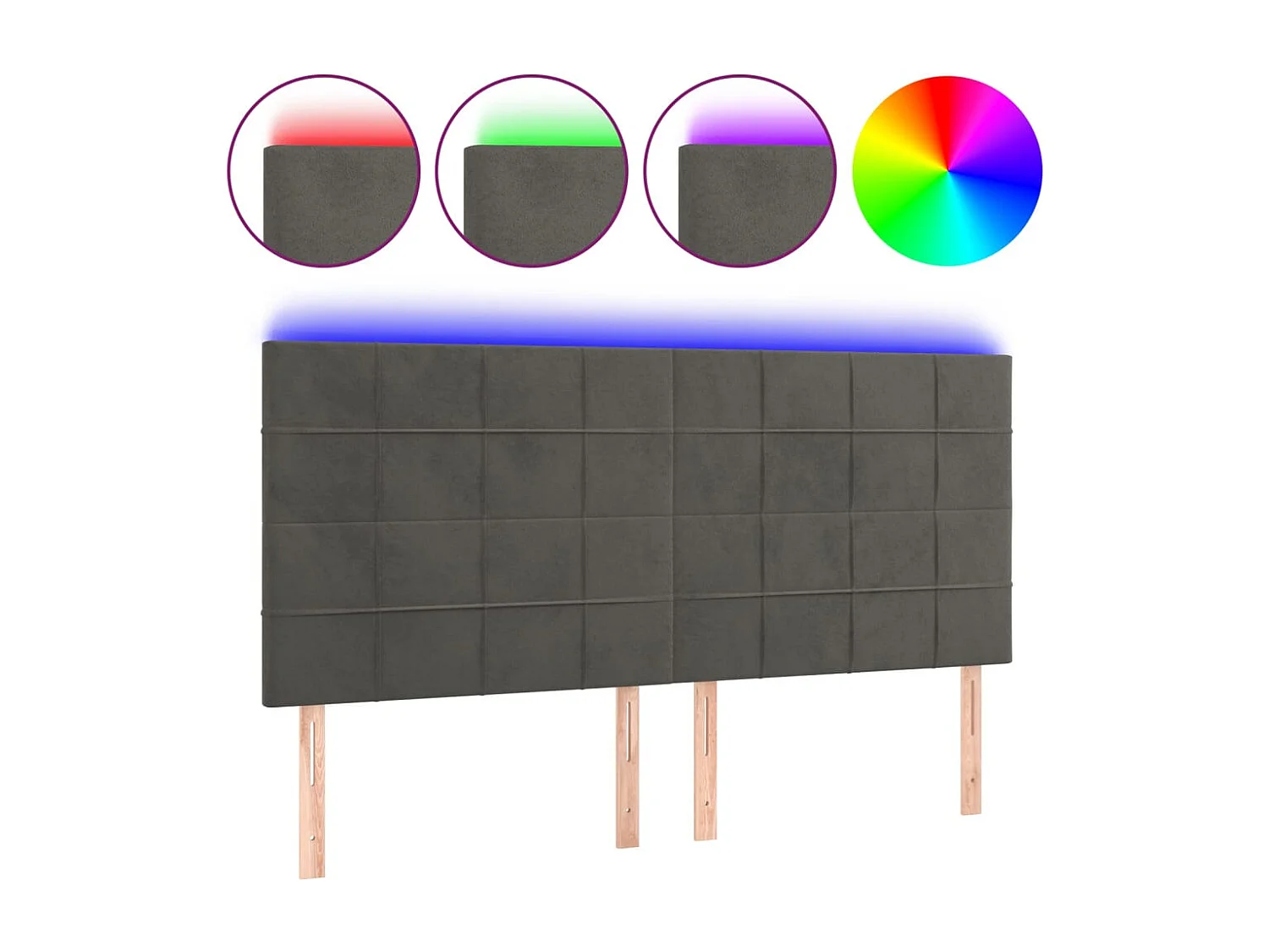 Tête de Lit | Panneau de tête pour lit Moderne à LED Gris foncé 200x5x118/128 cm Velours