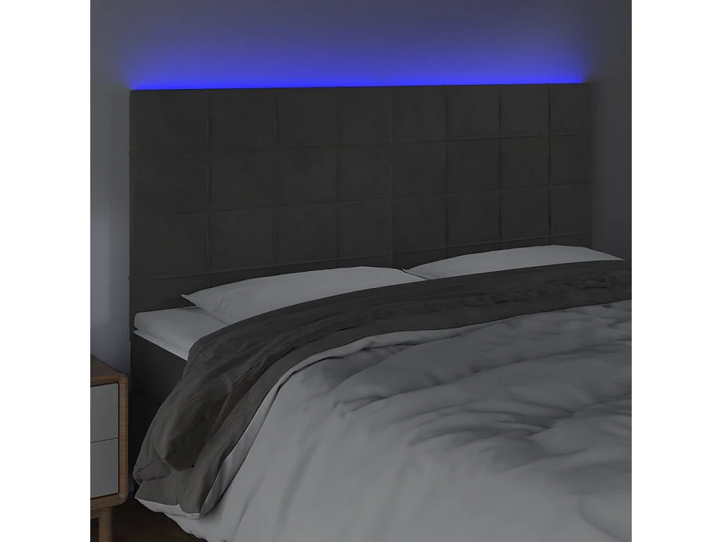 Tête de Lit | Panneau de tête pour lit Moderne à LED Gris foncé 200x5x118/128 cm Velours