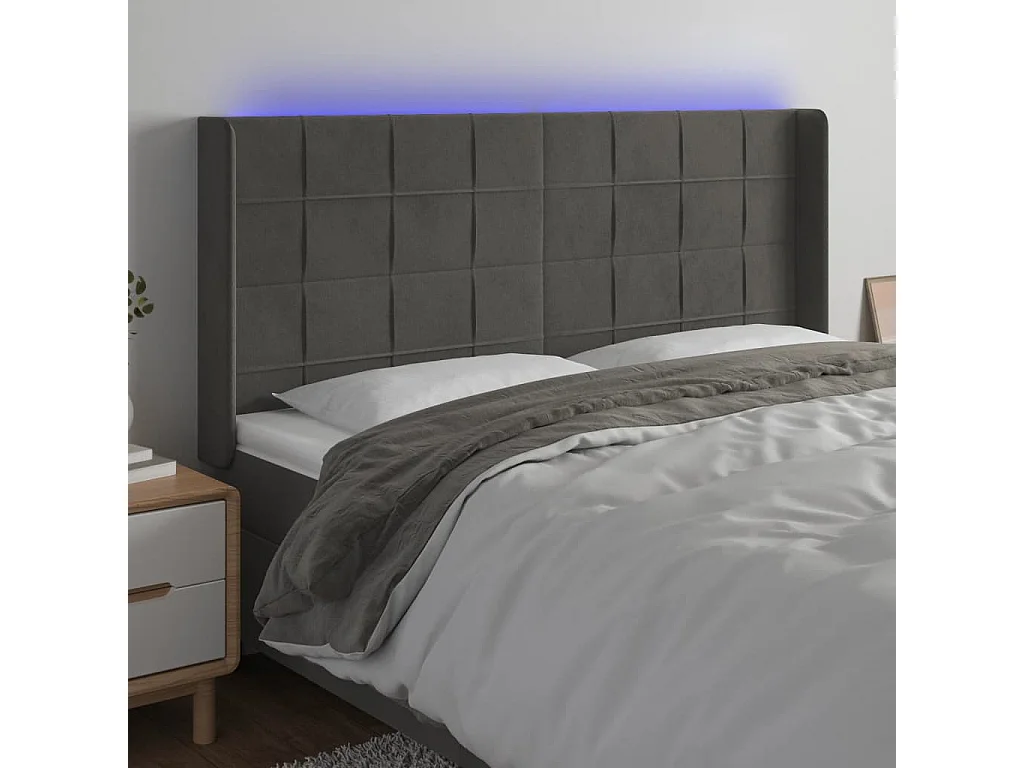 Hoofdbord | Hoofdeinde LED 203x16x118/128 cm fluweel donkergrijs