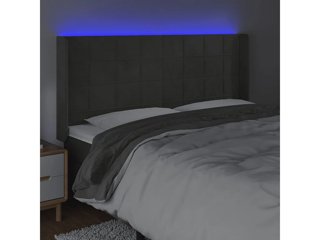 Hoofdbord | Hoofdeinde LED 203x16x118/128 cm fluweel donkergrijs