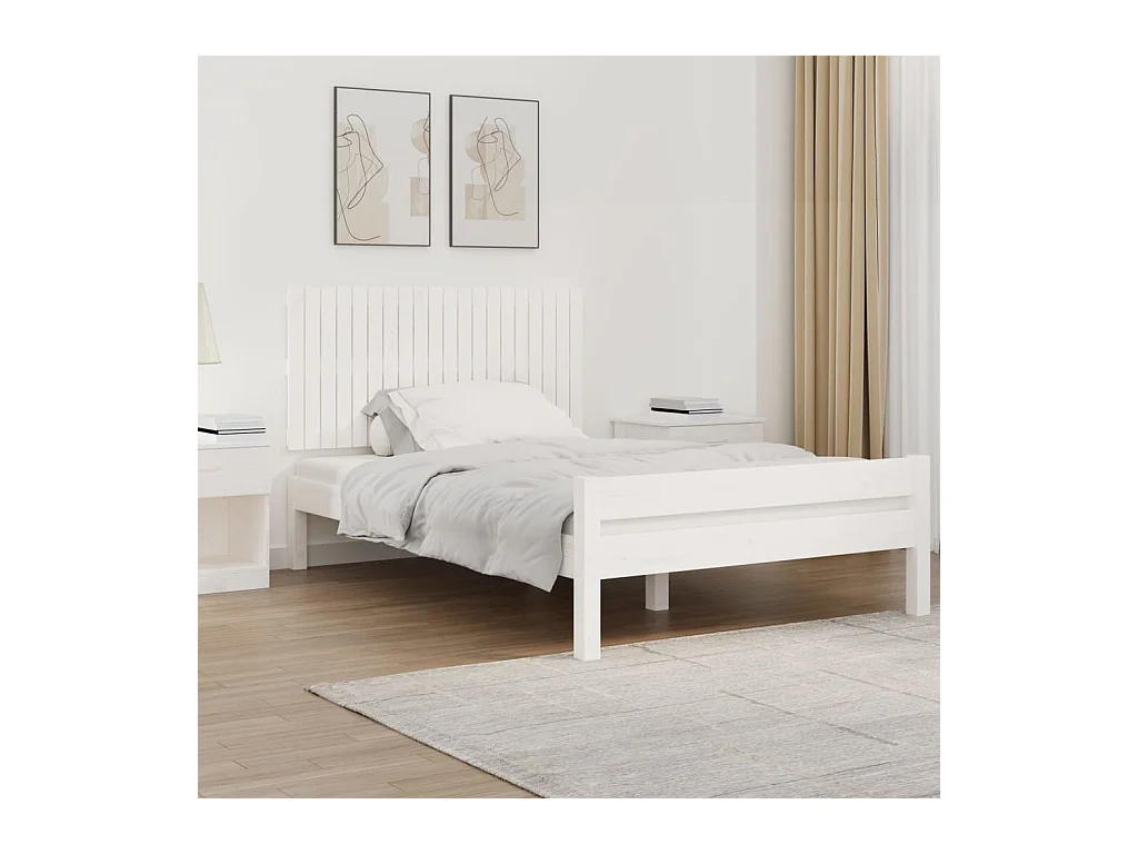 Cabecero de Cama | Cabezal de cama | Mueble de cabecero pared madera maciza pino blanco 127,5x3x60 cm