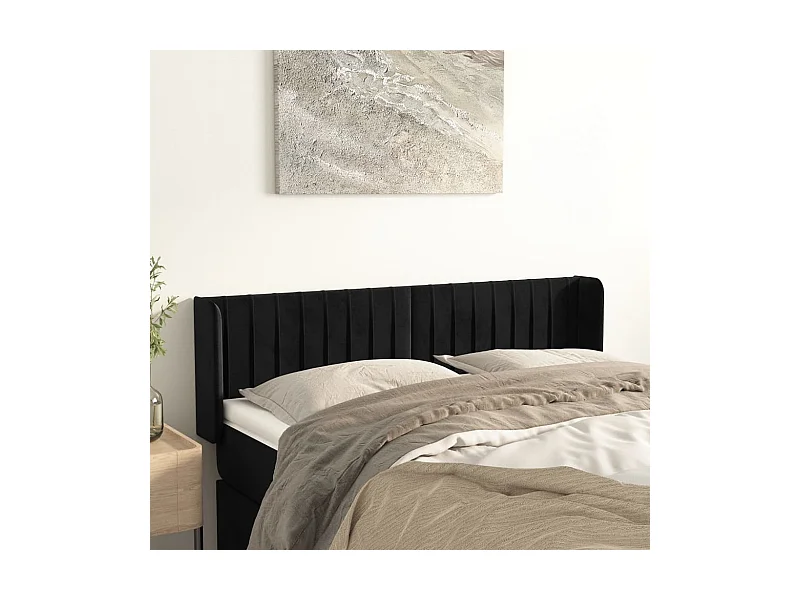 Mueble cabecero | Cabezal de cama | Cabecero de terciopelo negro 147x16x78/88 cm