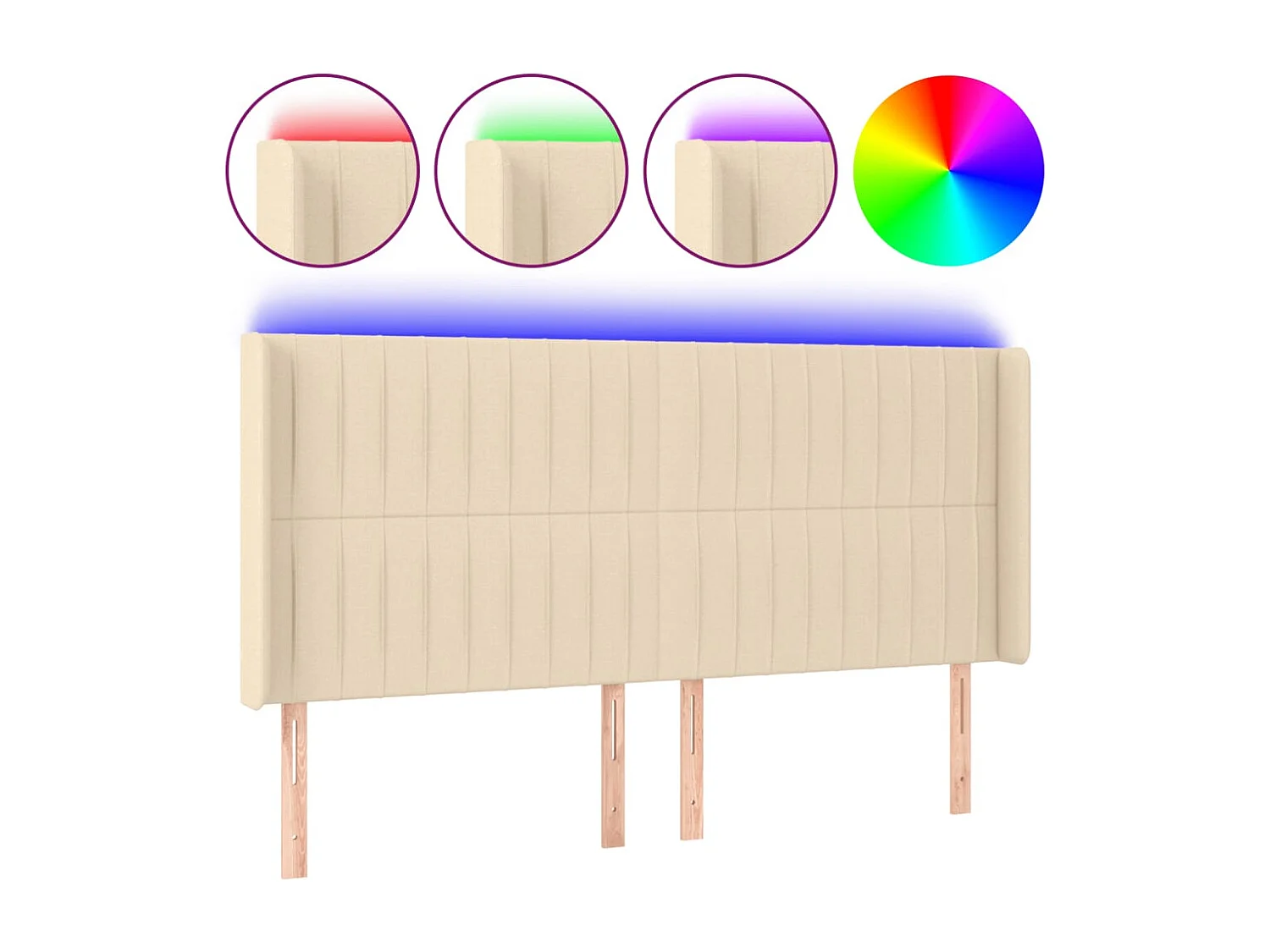 Mueble cabecero | Cabezal de cama | Cabecero con LED de tela color crema 183x16x118/128 cm