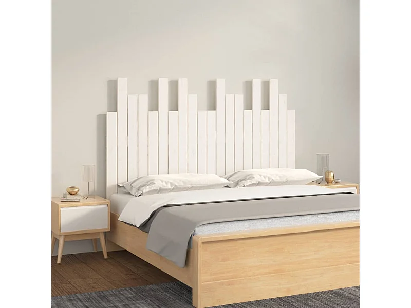 Tête de lit murale | Panneau de tête pour lit Moderne  Blanc 127,5x3x80 cm Bois massif de pin
