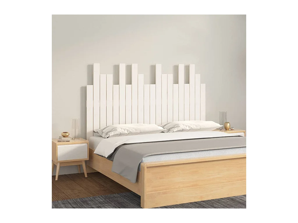 Tête de lit murale | Panneau de tête pour lit Moderne  Blanc 127,5x3x80 cm Bois massif de pin