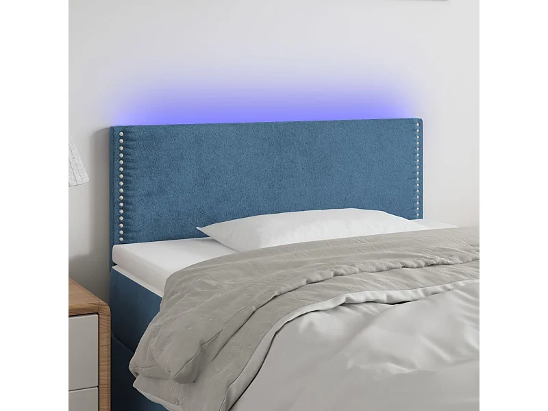 Tête de Lit | Panneau de tête pour lit Moderne à LED Bleu foncé 100x5x78/88 cm Velours