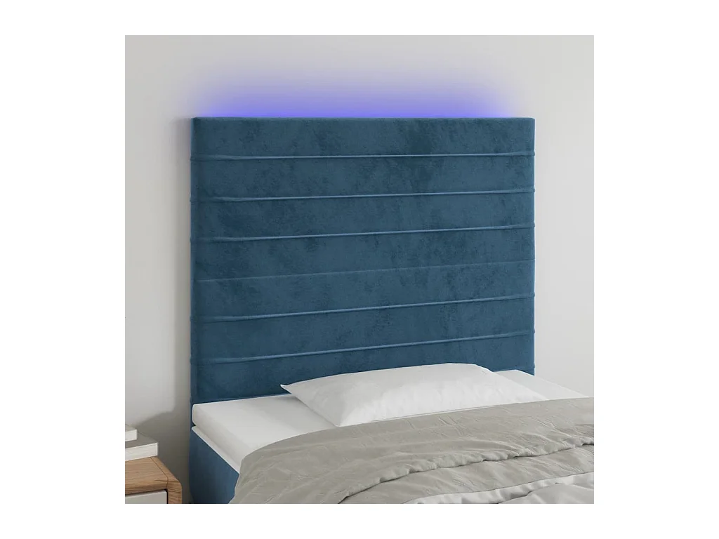 Cabecero | Cabezal de Cama | Mueble cabecero con luces LED terciopelo azul oscuro 100x5x118/128 cm