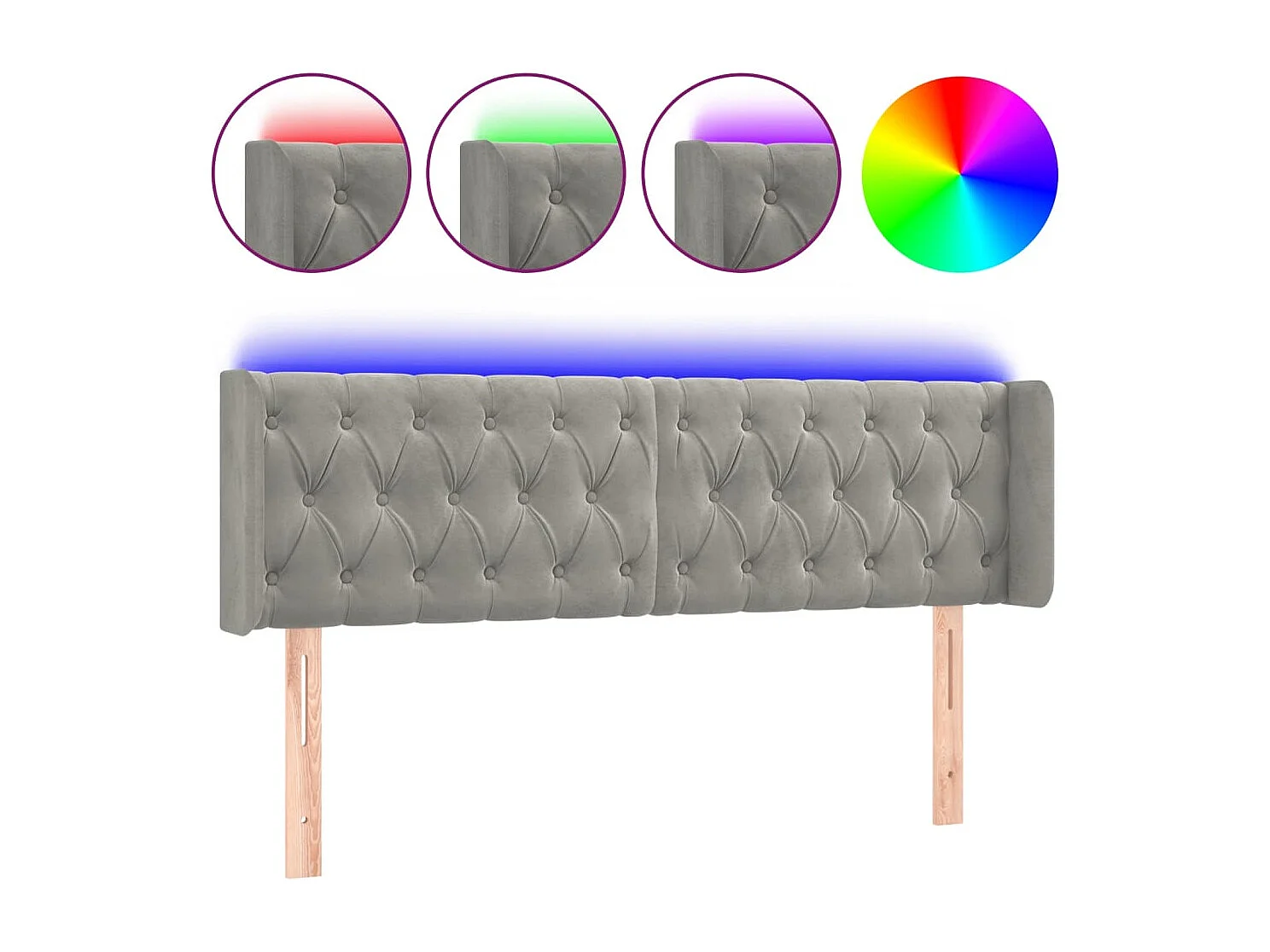 Tête de Lit | Panneau de tête pour lit Moderne à LED Gris clair 163x16x78/88 cm Velours