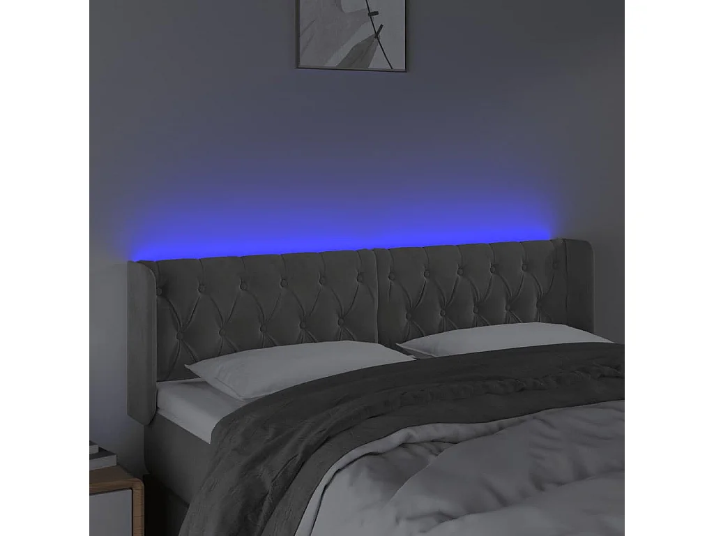 Hoofdbord | Hoofdeinde LED 163x16x78/88 cm fluweel lichtgrijs