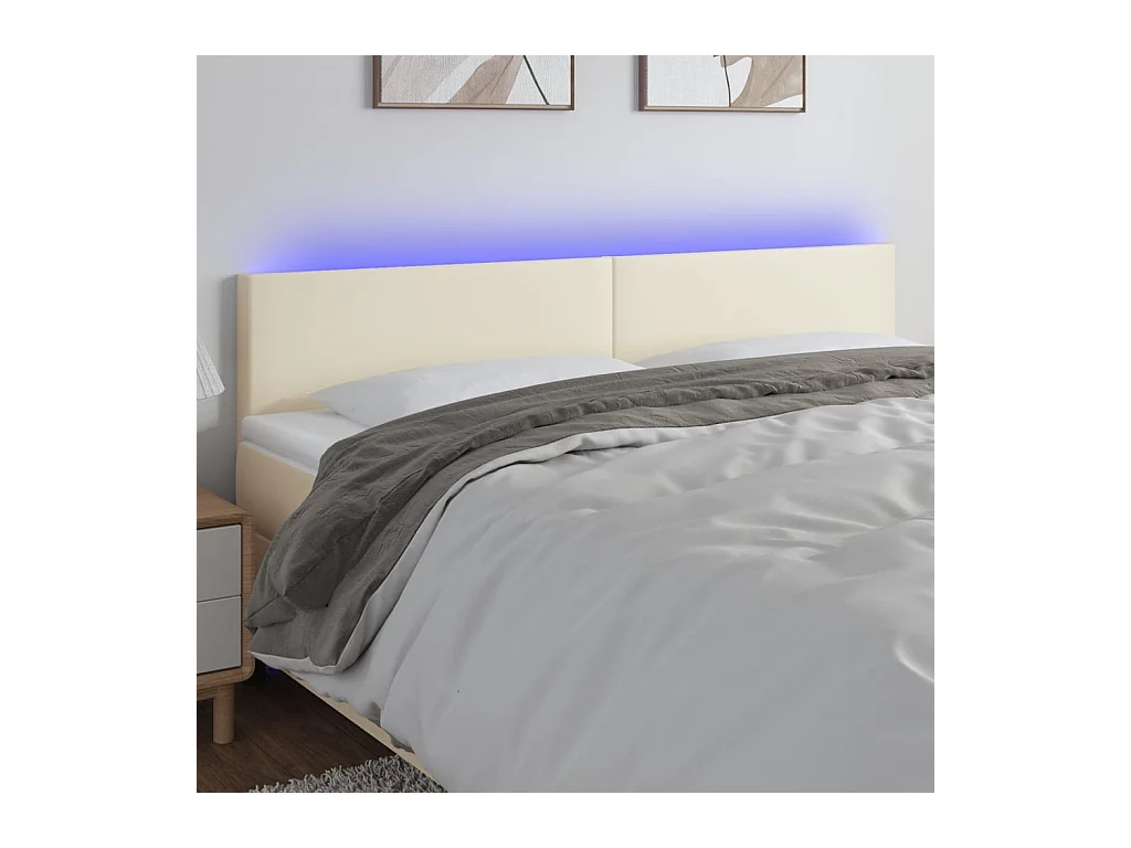 Cabecero | Cabezal de Cama | Mueble cabecero con LED cuero sintético color crema 180x5x78/88 cm