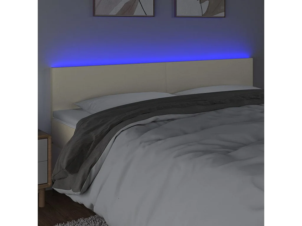 Cabecero | Cabezal de Cama | Mueble cabecero con LED cuero sintético color crema 180x5x78/88 cm