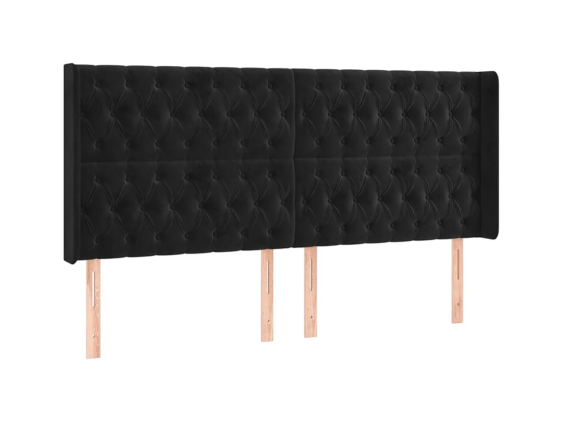 Cabecero | Cabezal de Cama | Mueble cabecero con LED de terciopelo negro 203x16x118/128 cm