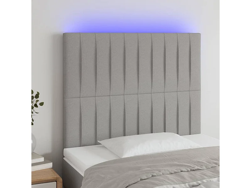 Tête de Lit | Panneau de tête pour lit Moderne à LED Gris clair 80x5x118/128 cm Tissu