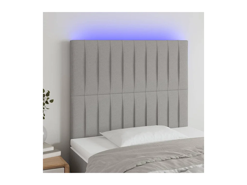 Cabecero | Cabezal de Cama | Mueble cabecero con luces LED tela gris claro 80x5x118/128 cm