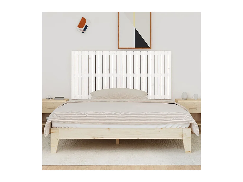 Cabecero de Cama | Cabezal de cama | Mueble de cabecero de pared madera maciza pino blanco 185x3x90 cm