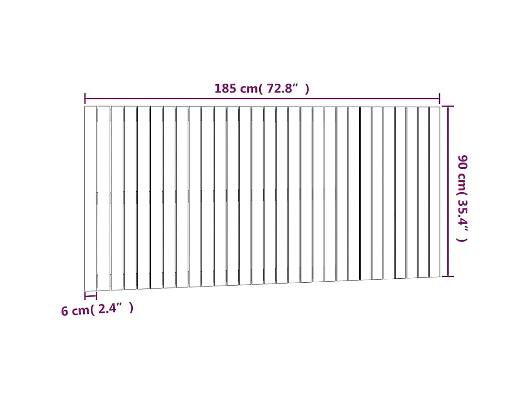 Cabecero de Cama | Cabezal de cama | Mueble de cabecero de pared madera maciza pino blanco 185x3x90 cm