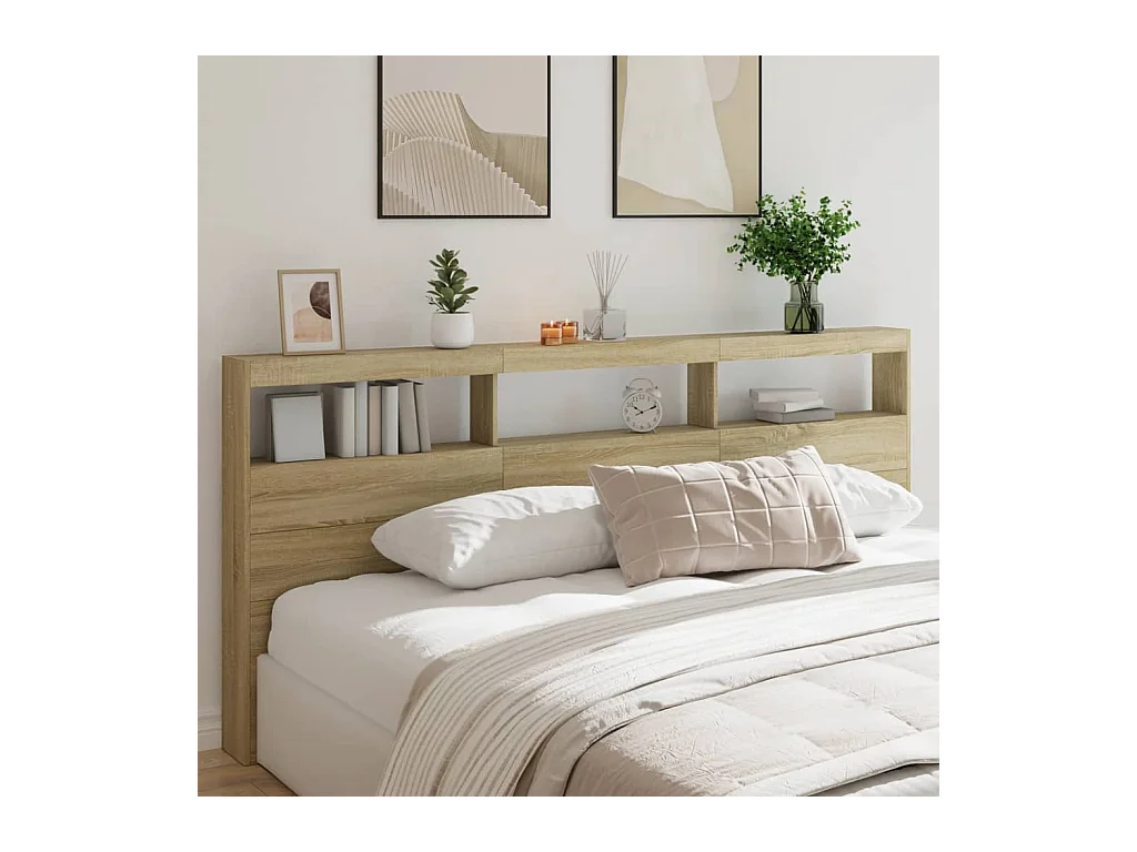 Cabecero de Cama | Cabezal de cama | Mueble de cabecero con LED roble Sonoma 220x17x102 cm