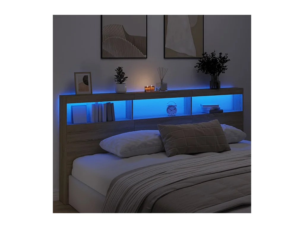 Cabecero de Cama | Cabezal de cama | Mueble de cabecero con LED roble Sonoma 220x17x102 cm