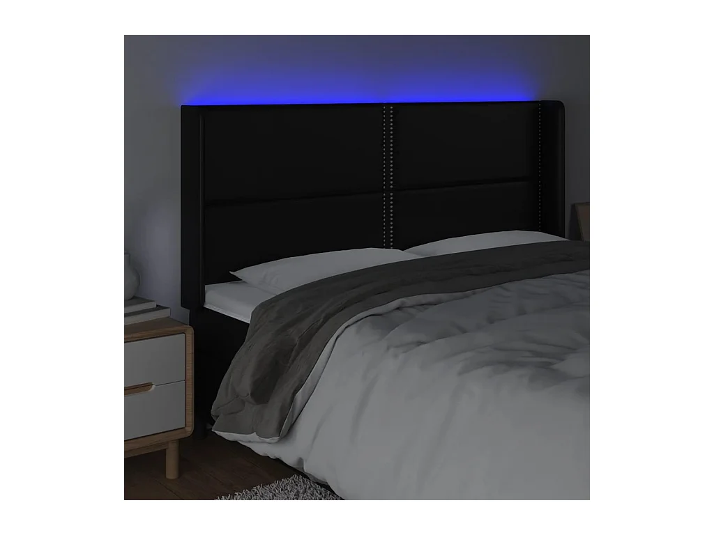Cabecero | Cabezal de Cama | Mueble cabecero con LED cuero sintético negro 183x16x118/128 cm