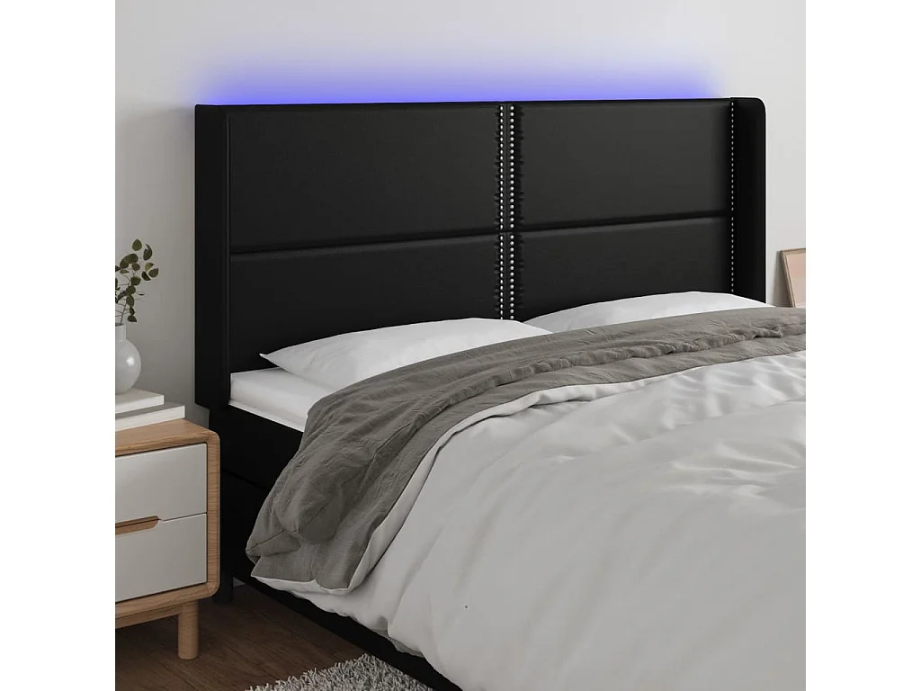 Hoofdbord | Hoofdeinde LED 183x16x118/128 cm kunstleer zwart