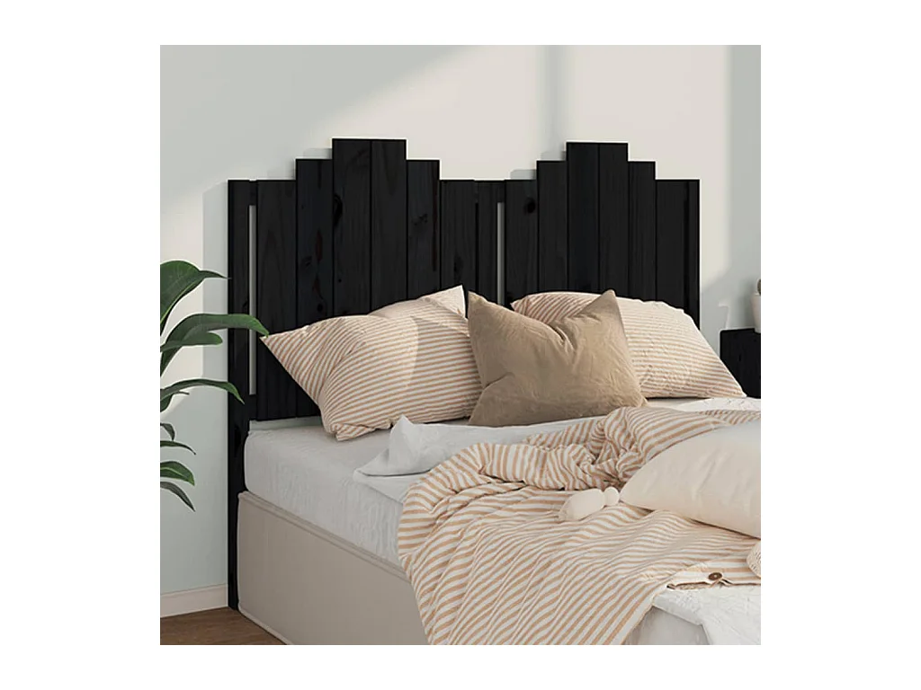 Tête de Lit | Panneau de tête pour lit Moderne Noir 146x4x110 cm Bois massif de pin