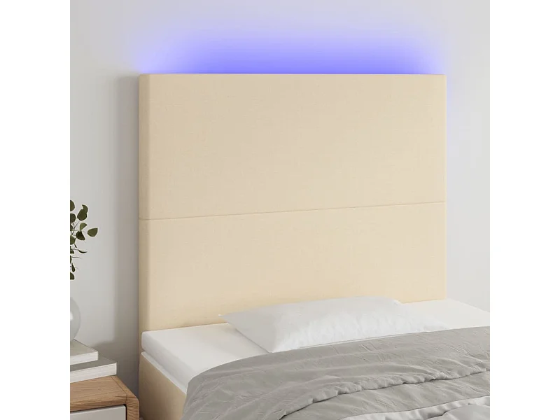 Cabecero | Cabezal de Cama | Mueble cabecero con luces LED tela crema 80x5x118/128 cm