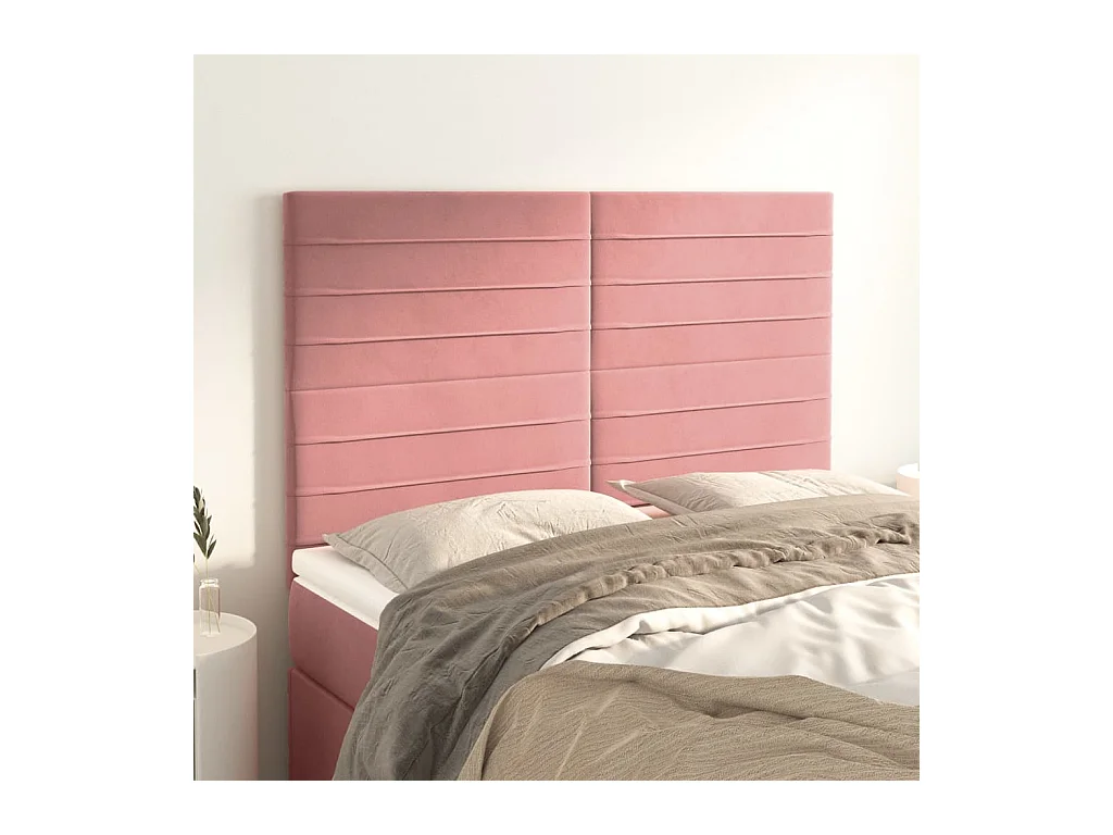 Cabeceros | Cabezal de cama | Mueble de cabecero 4 unidades terciopelo rosa 72x5x78/88 cm
