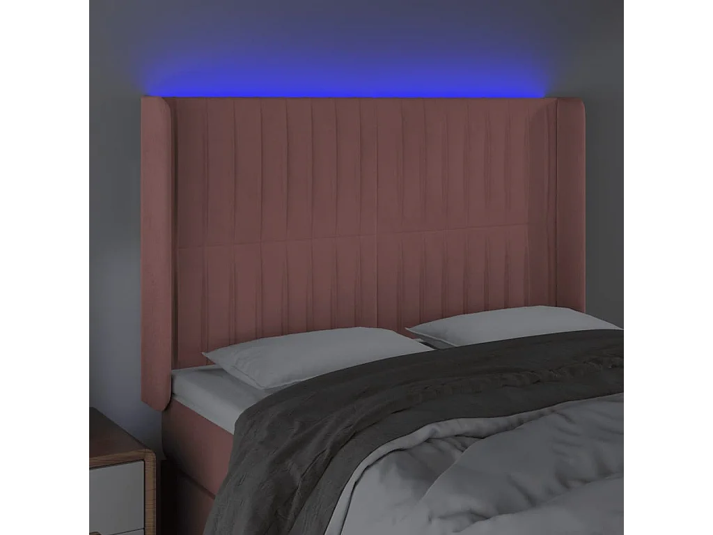 Cabecero | Cabezal de Cama | Mueble cabecero con LED de terciopelo rosa 147x16x118/128 cm