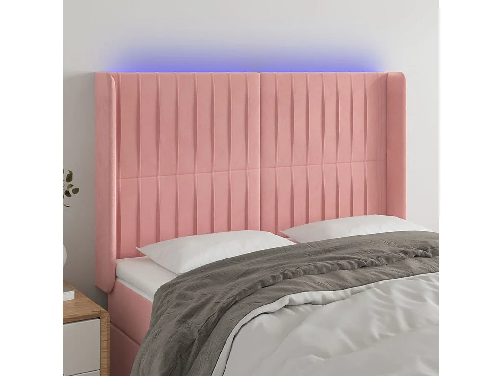 Hoofdbord | Hoofdeinde LED 147x16x118/128 cm fluweel roze