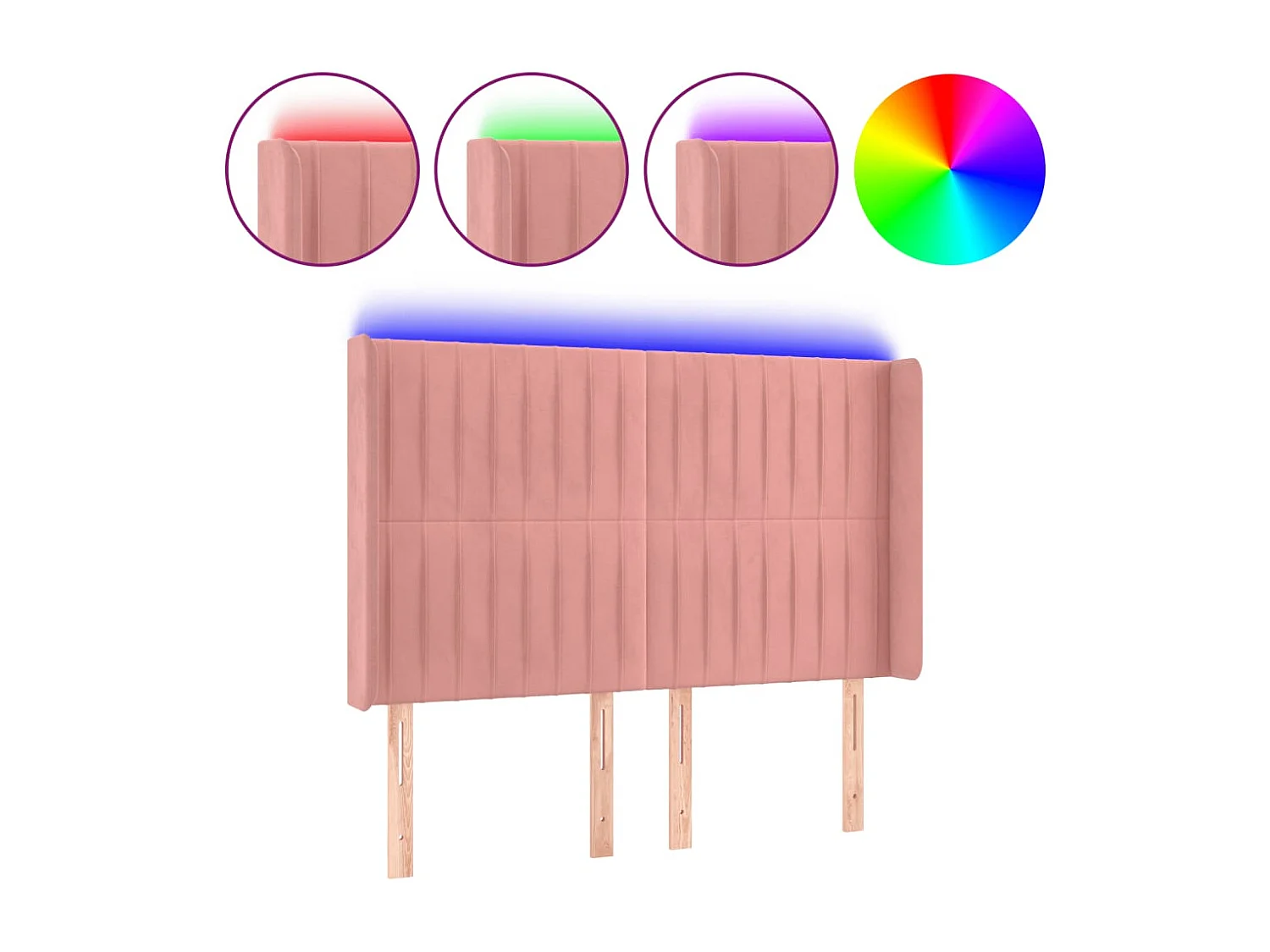 Hoofdbord | Hoofdeinde LED 147x16x118/128 cm fluweel roze