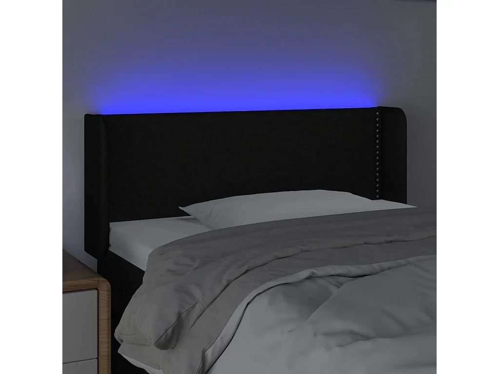 Mueble cabecero | Cabezal de cama | Cabecero con LED de tela negro 83x16x78/88 cm