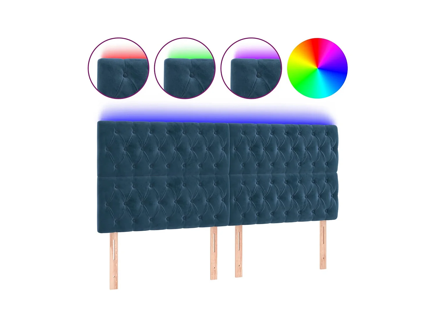 Cabecero | Cabezal de Cama | Mueble cabecero con luces LED terciopelo azul oscuro 180x7x118/128 cm